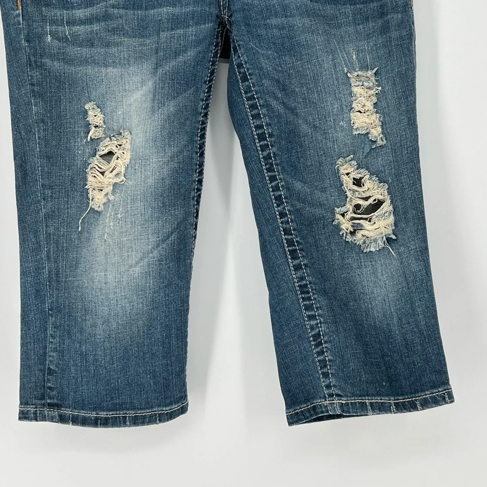 SEVEN7 DENIM RIPPED LONG SHORTS TRADITIONAL‎ 5 POCKET EMBROIDERY COTTON STRETCH